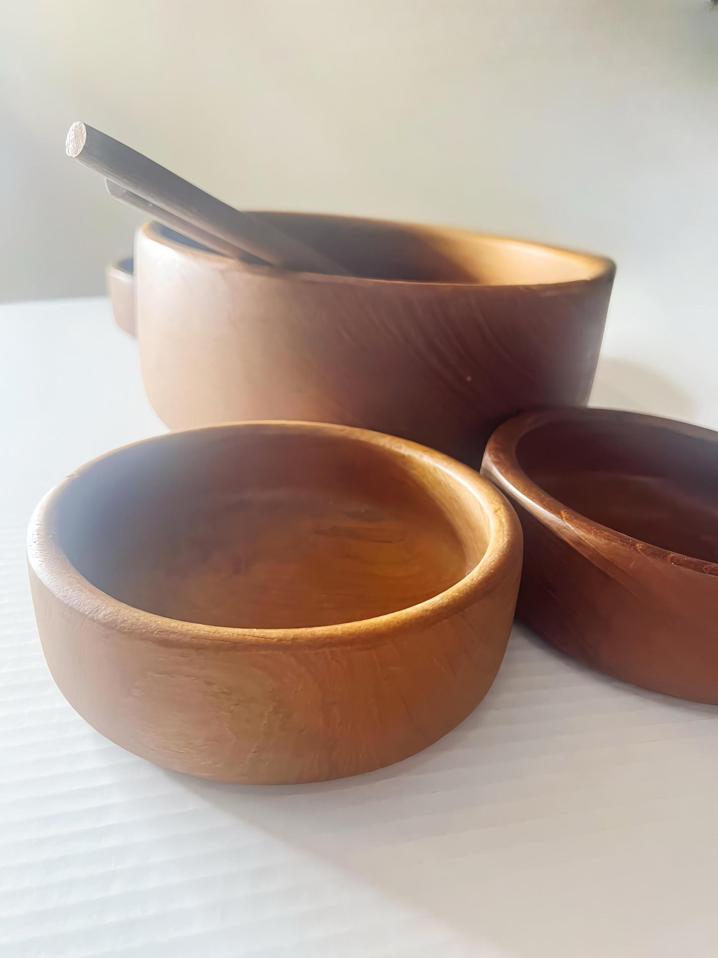 Vintage Teak Wood Salad Bowl Set with Servers – Mid Century Modern Wooden Serving Set