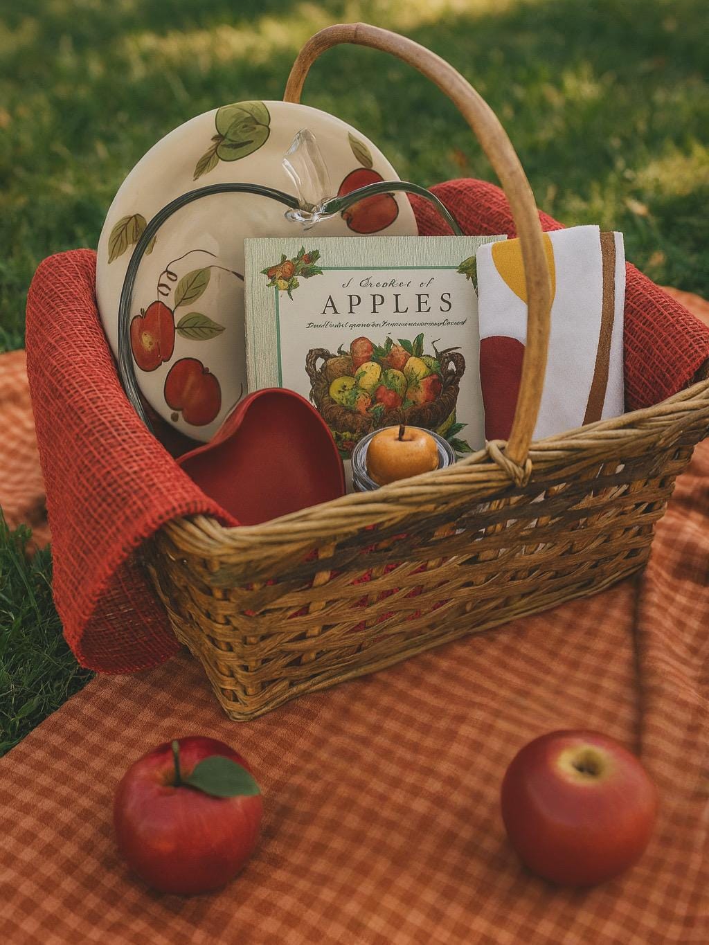Vintage Apple Orchard Kitchen Gift Set, Cookbook, Plate, Bowl & Basket
