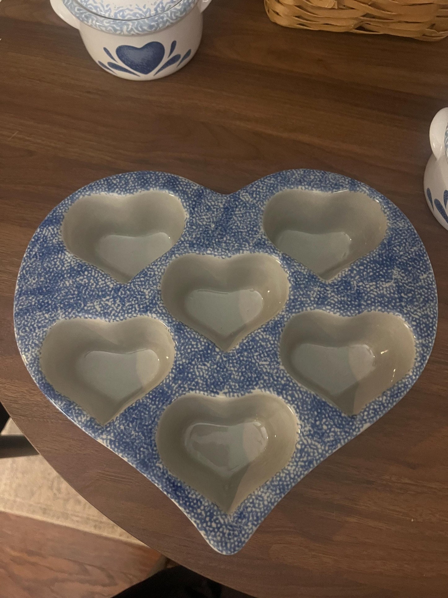 Vintage Blue Kitchen Baking Gift Set – Heart Mold, Crocks, Mixer & Basket