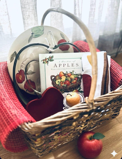 Vintage Apple Orchard Kitchen Gift Set, Cookbook, Plate, Bowl & Basket