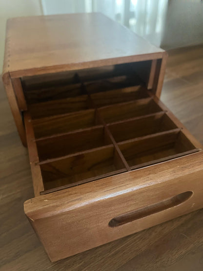 Vintage Teak Dovetail Wooden Organizer Box with Drawer