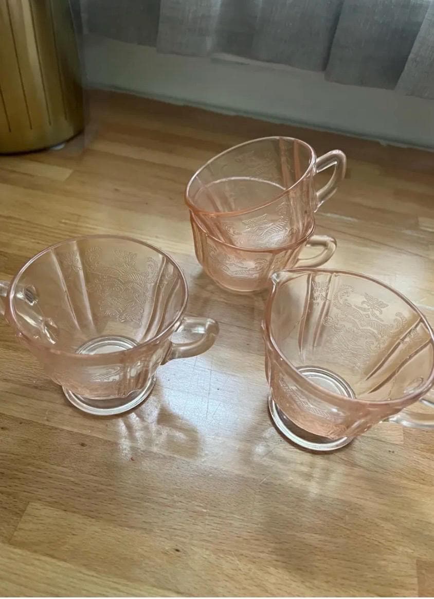 Vintage Pink Depression Glass Set – Princess Pattern by Hocking Glass | 1930s Tea & Butter Dish Collection