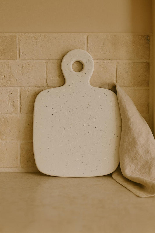Speckled White Ceramic Serving Board – Modern Minimalist Charcuterie Tray / Kitchen Decor Paddle