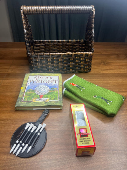 Curated Golfer Gift Set – Golf Book, Towel, Tees, Holder & Ball | Men’s Golf Gift Basket