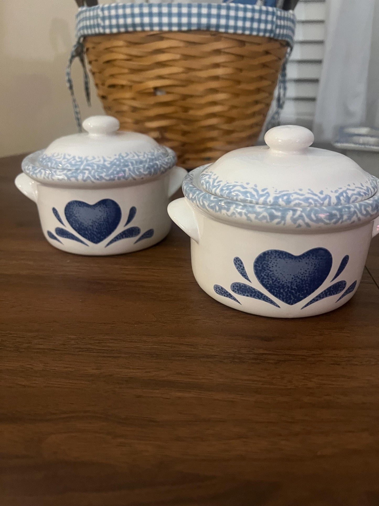 Vintage Blue Kitchen Baking Gift Set – Heart Mold, Crocks, Mixer & Basket