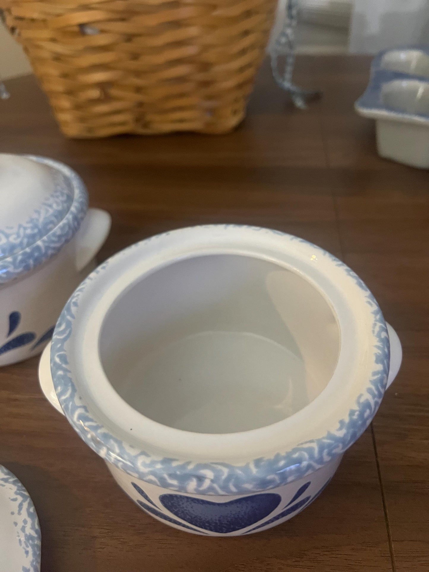 Vintage Blue Kitchen Baking Gift Set – Heart Mold, Crocks, Mixer & Basket