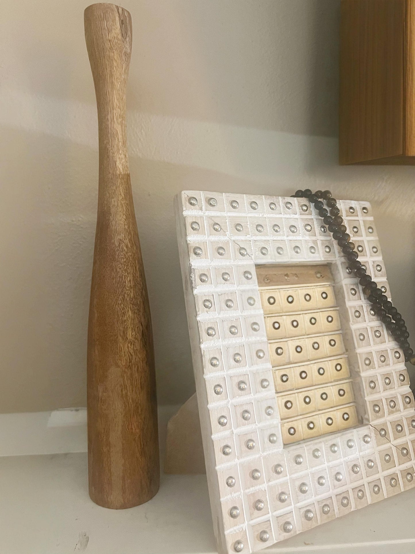 Mid-Century Modern Wood Candle Holder – Tall Tapered Teak Style Candlestick / Sculptural Wooden Vase