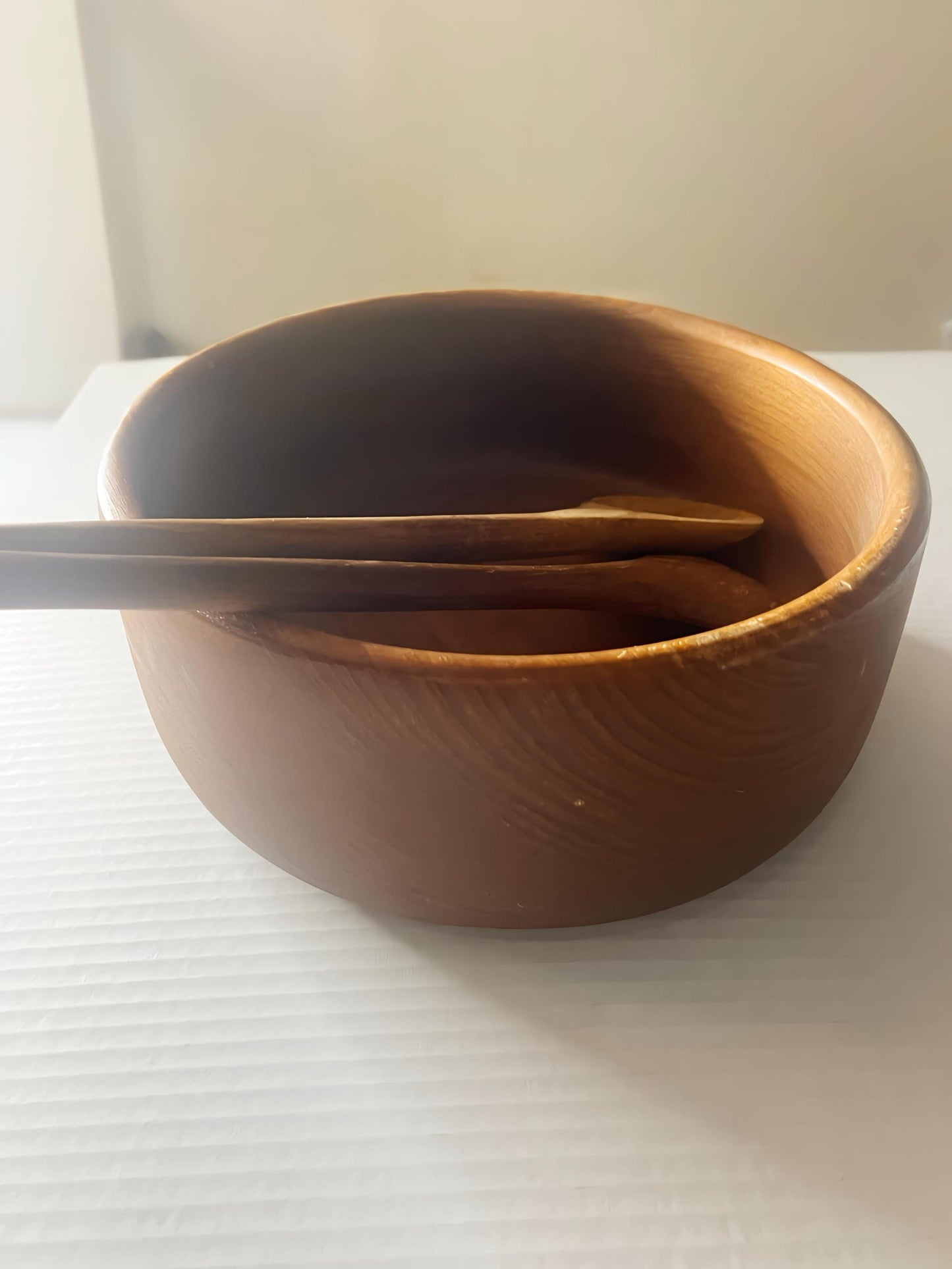 Vintage Teak Wood Salad Bowl Set with Servers – Mid Century Modern Wooden Serving Set
