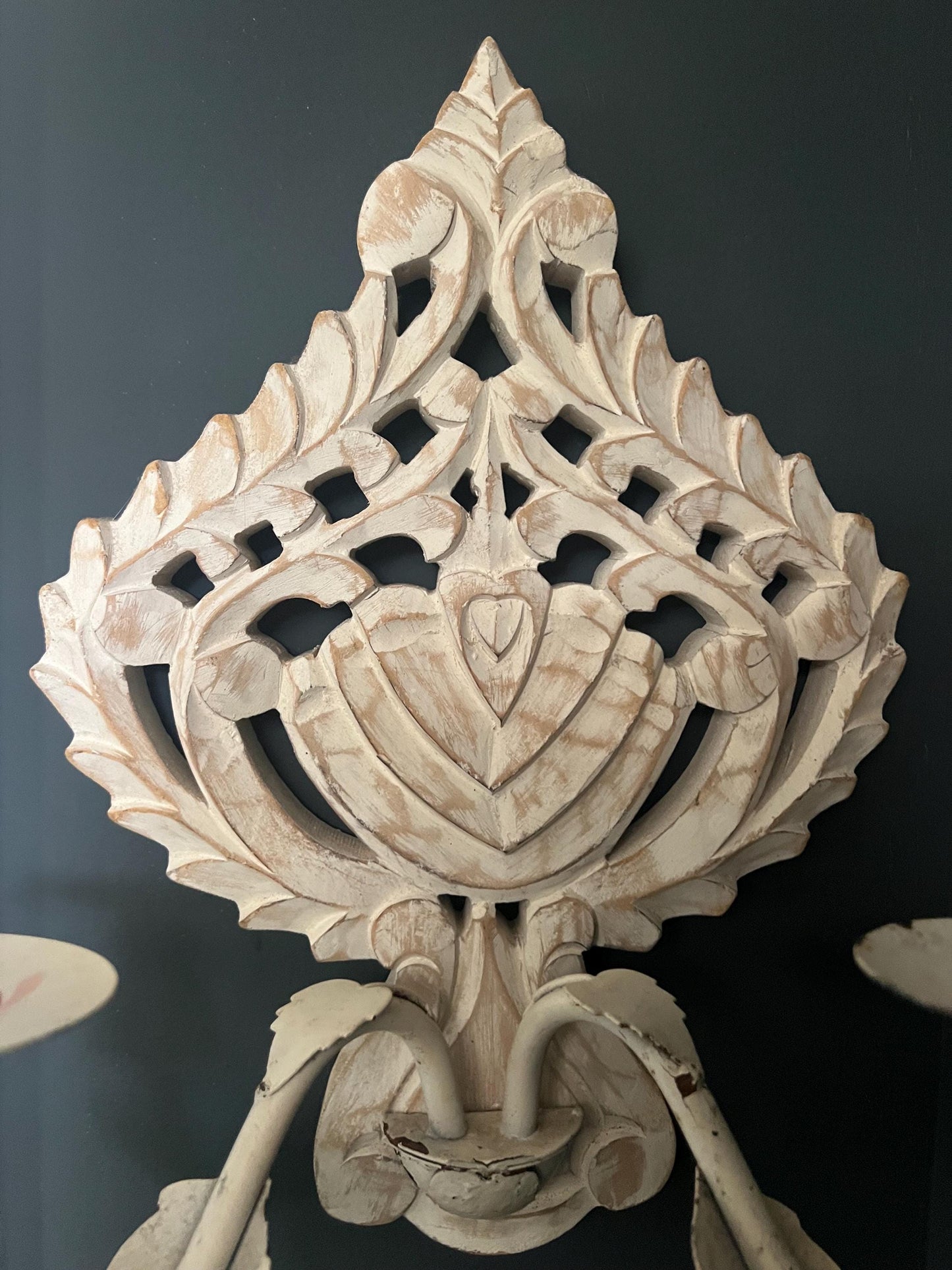 Distressed White Metal Candle Holder wall sconce