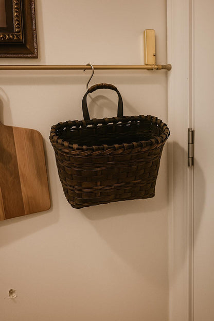 Rustic Woven Wall Basket – Dark Farmhouse Hanging Storage