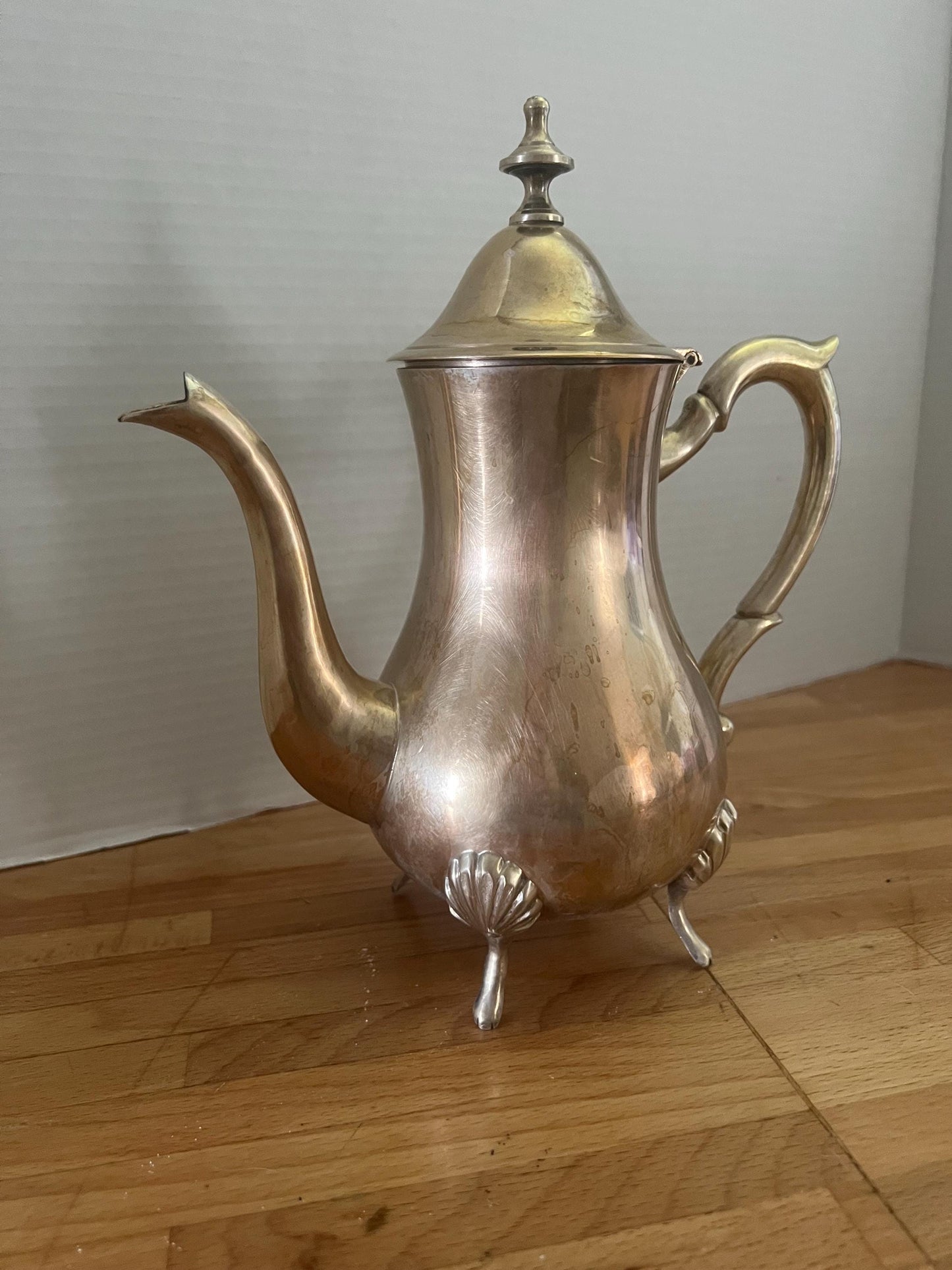 Vintage Silverplate Coffee Pot & Sugar Bowl Set – Shell Footed, Mid-Century Tea Service