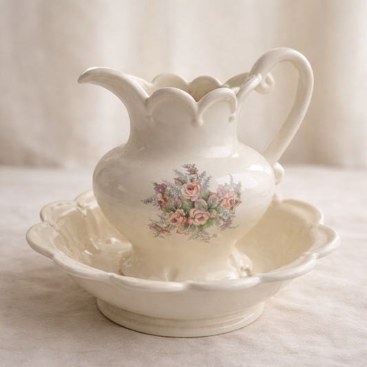 Small Vintage Floral Pitcher and Wash Basin Set