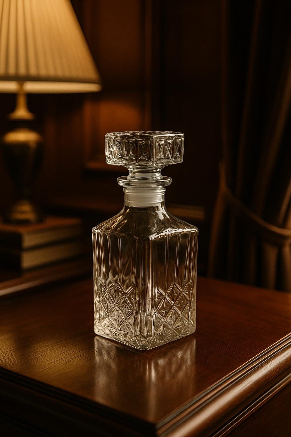 Vintage Glass Whiskey Decanter with Stopper – Cut Glass Liquor Bottle – Mid-Century Barware