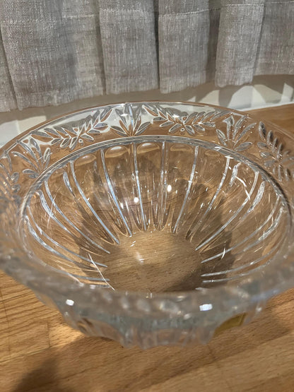 Noritake Crystal Bowl – Made in Germany | Vintage Pressed Cut Glass Centerpiece, Leaf & Ribbed Pattern