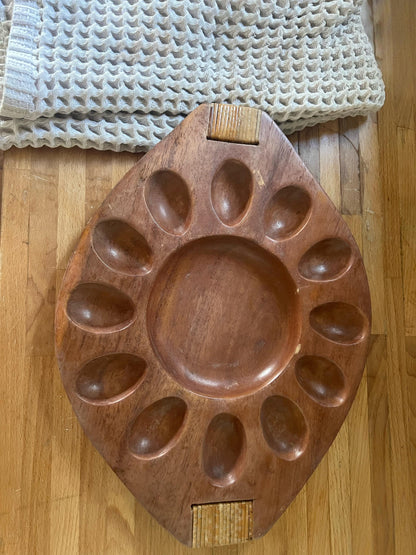 Vintage wooden deviled egg tray