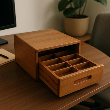 Vintage Teak Dovetail Wooden Organizer Box with Drawer