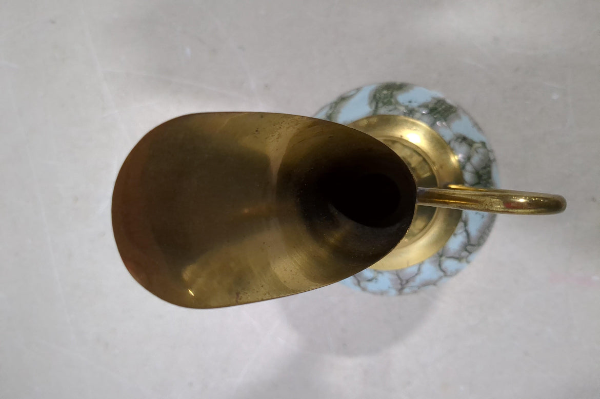 Vintage Brass Pitcher with Blue Crackle
