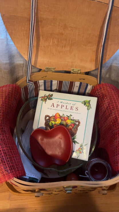 Vintage Apple Orchard Kitchen Gift Set, Cookbook, Plate, Bowl & Basket