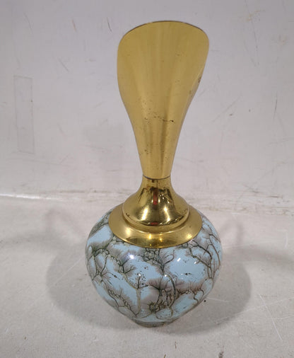 Vintage Brass Pitcher with Blue Crackle