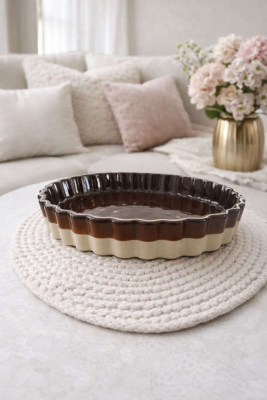 Vintage Stoneware Brown Drip Glaze Pie Dish