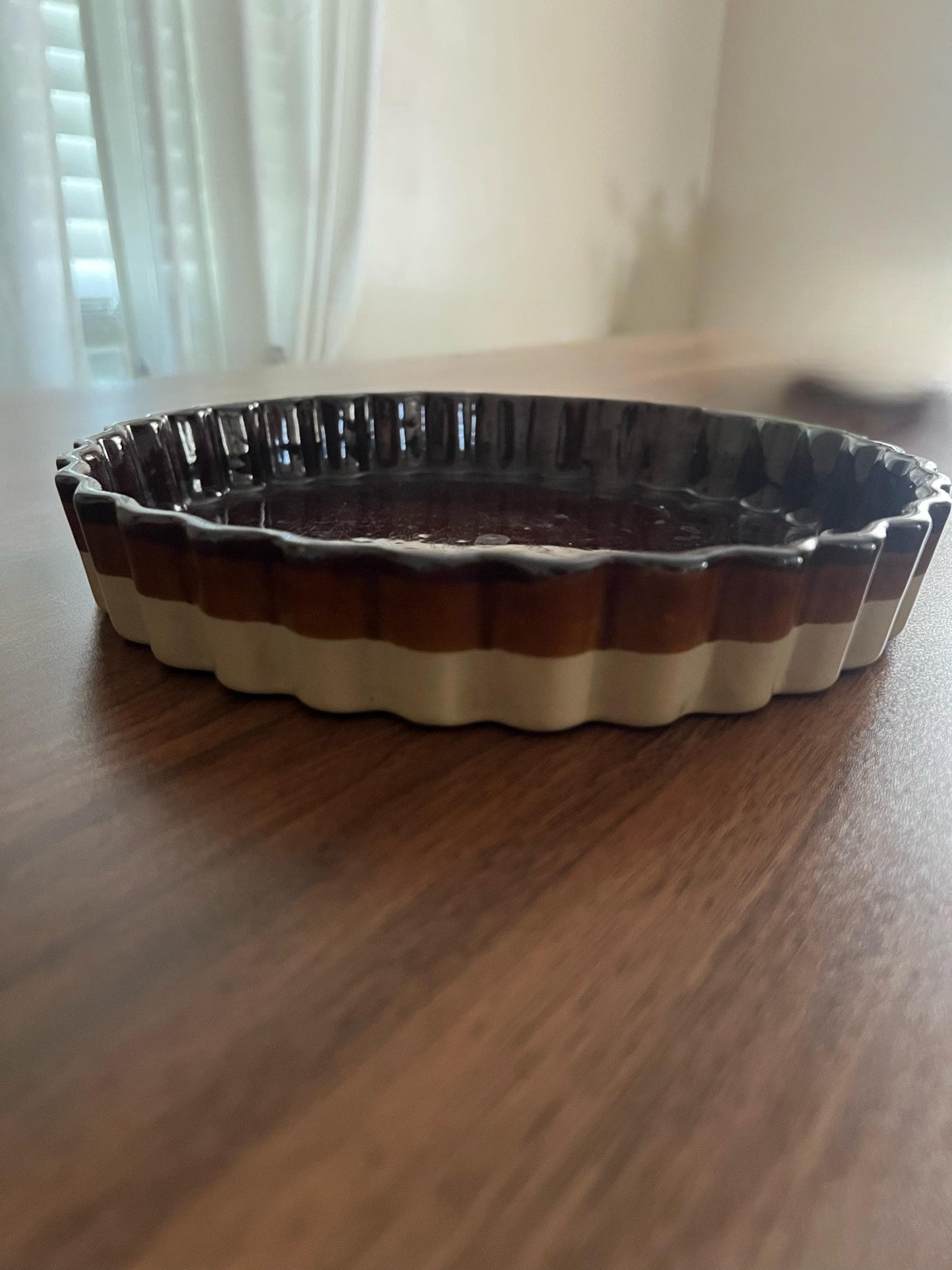 Vintage Stoneware Brown Drip Glaze Pie Dish