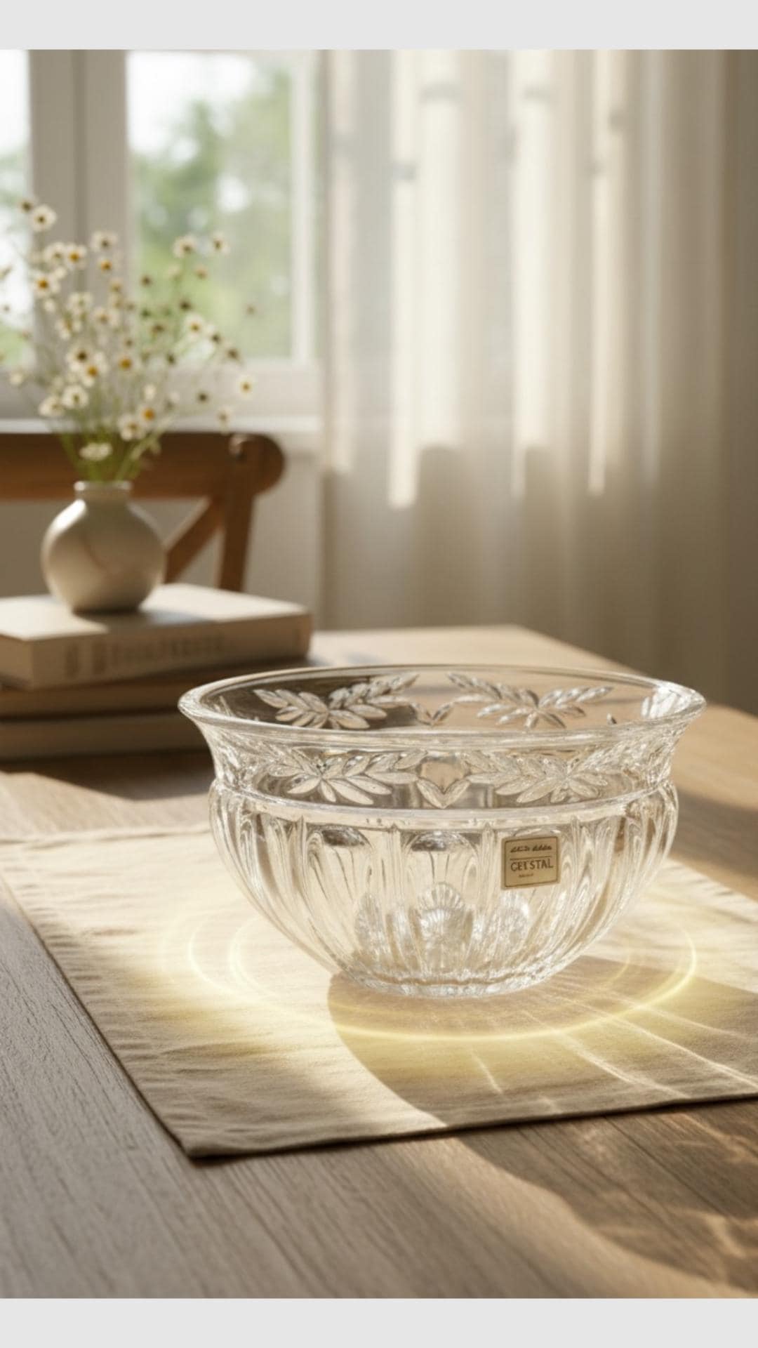 Noritake Crystal Bowl – Made in Germany | Vintage Pressed Cut Glass Centerpiece, Leaf & Ribbed Pattern
