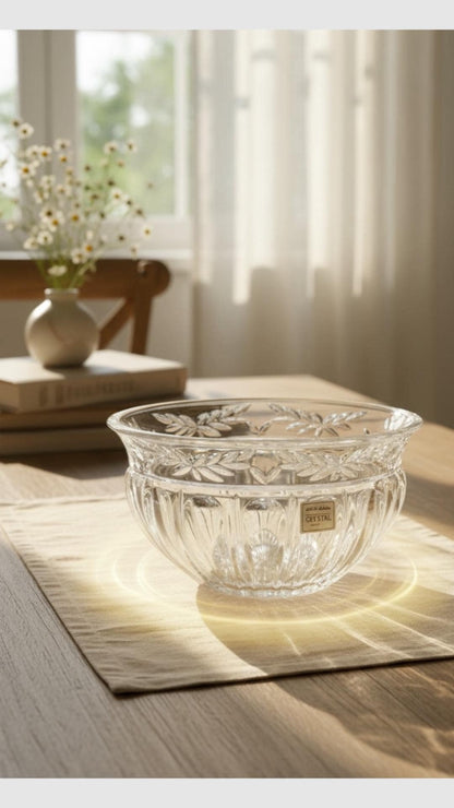 Noritake Crystal Bowl – Made in Germany | Vintage Pressed Cut Glass Centerpiece, Leaf & Ribbed Pattern