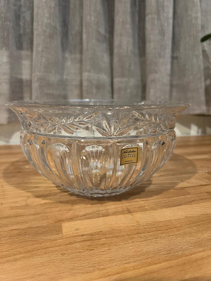 Noritake Crystal Bowl – Made in Germany | Vintage Pressed Cut Glass Centerpiece, Leaf & Ribbed Pattern