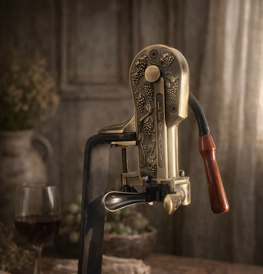 Vintage “Legacy” Lever Corkscrew | Ornate Brass Wine Opener with Grape Motif | Barware Display Piece