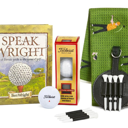 Curated Golfer Gift Set – Golf Book, Towel, Tees, Holder & Ball | Men’s Golf Gift Basket