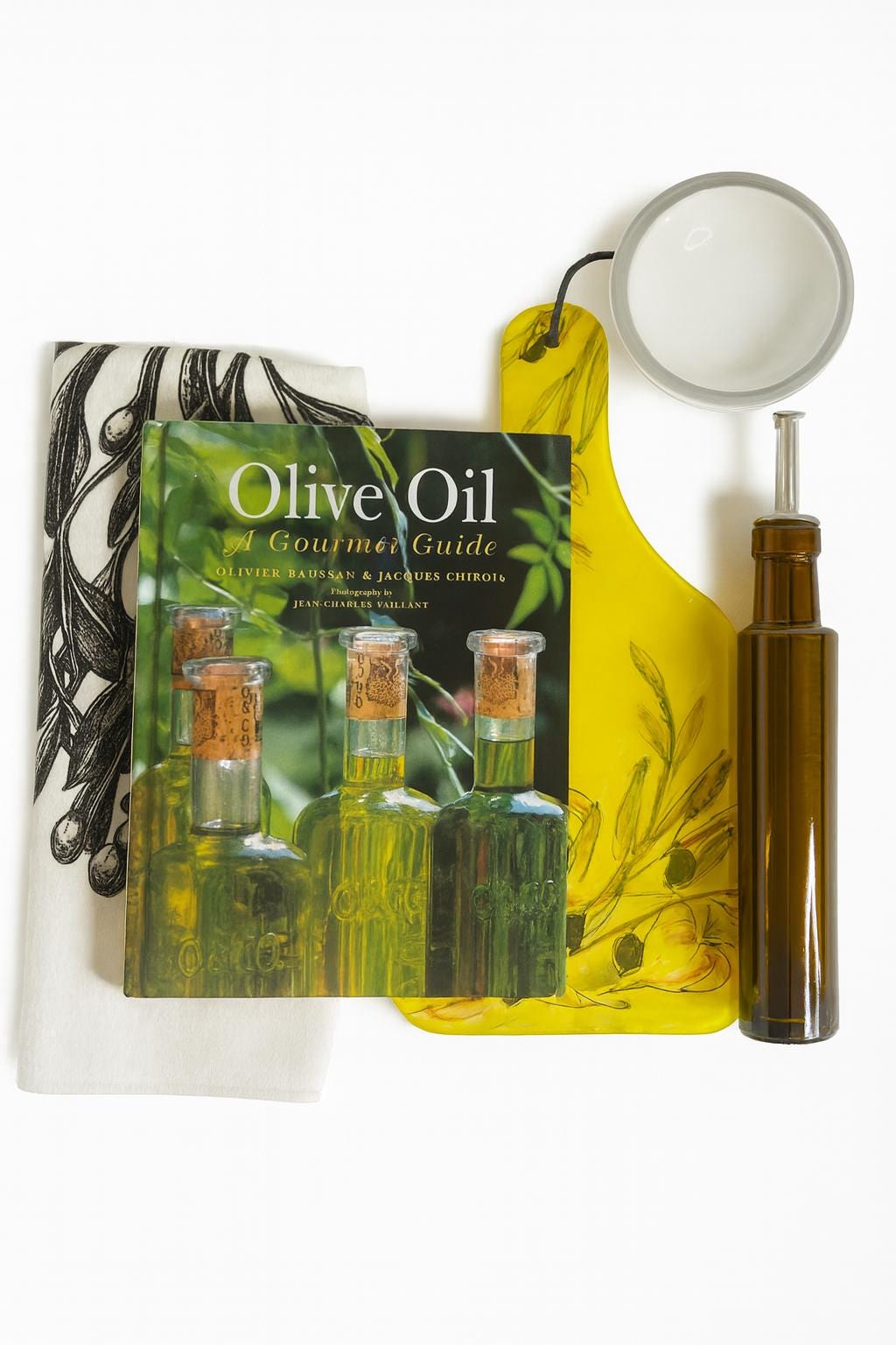 Curated Olive Oil Gourmet Gift Set – Cookbook, Ceramic Board, Dispenser Bottle, Dipping Dish & Towel | Mediterranean Kitchen Décor | Hostess