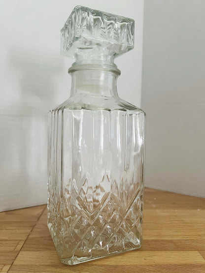 Vintage Glass Whiskey Decanter with Stopper – Cut Glass Liquor Bottle – Mid-Century Barware