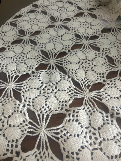 Vintage Hand-Crocheted Lace Tablecloth | 38” x 38