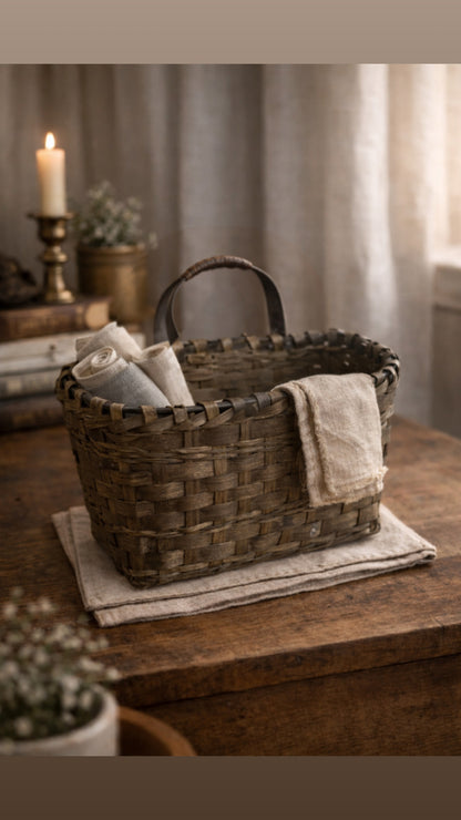 Rustic Woven Wall Basket – Dark Farmhouse Hanging Storage