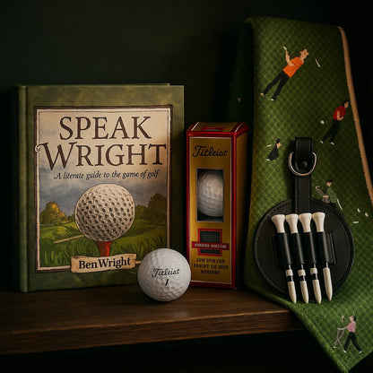 Curated Golfer Gift Set – Golf Book, Towel, Tees, Holder & Ball | Men’s Golf Gift Basket