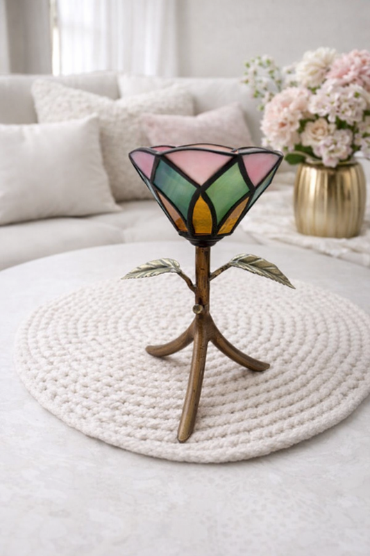 Vintage Stained Glass Floral decor candle holder