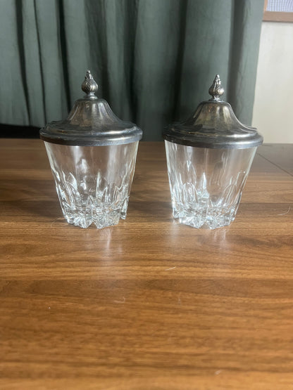 Vintage Glass Apothecary Jars with Pewter Lids (Set of 2)