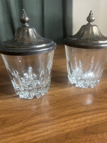 Vintage Glass Apothecary Jars with Pewter Lids (Set of 2)