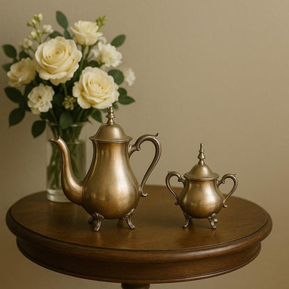 Vintage Silverplate Coffee Pot & Sugar Bowl Set – Shell Footed, Mid-Century Tea Service