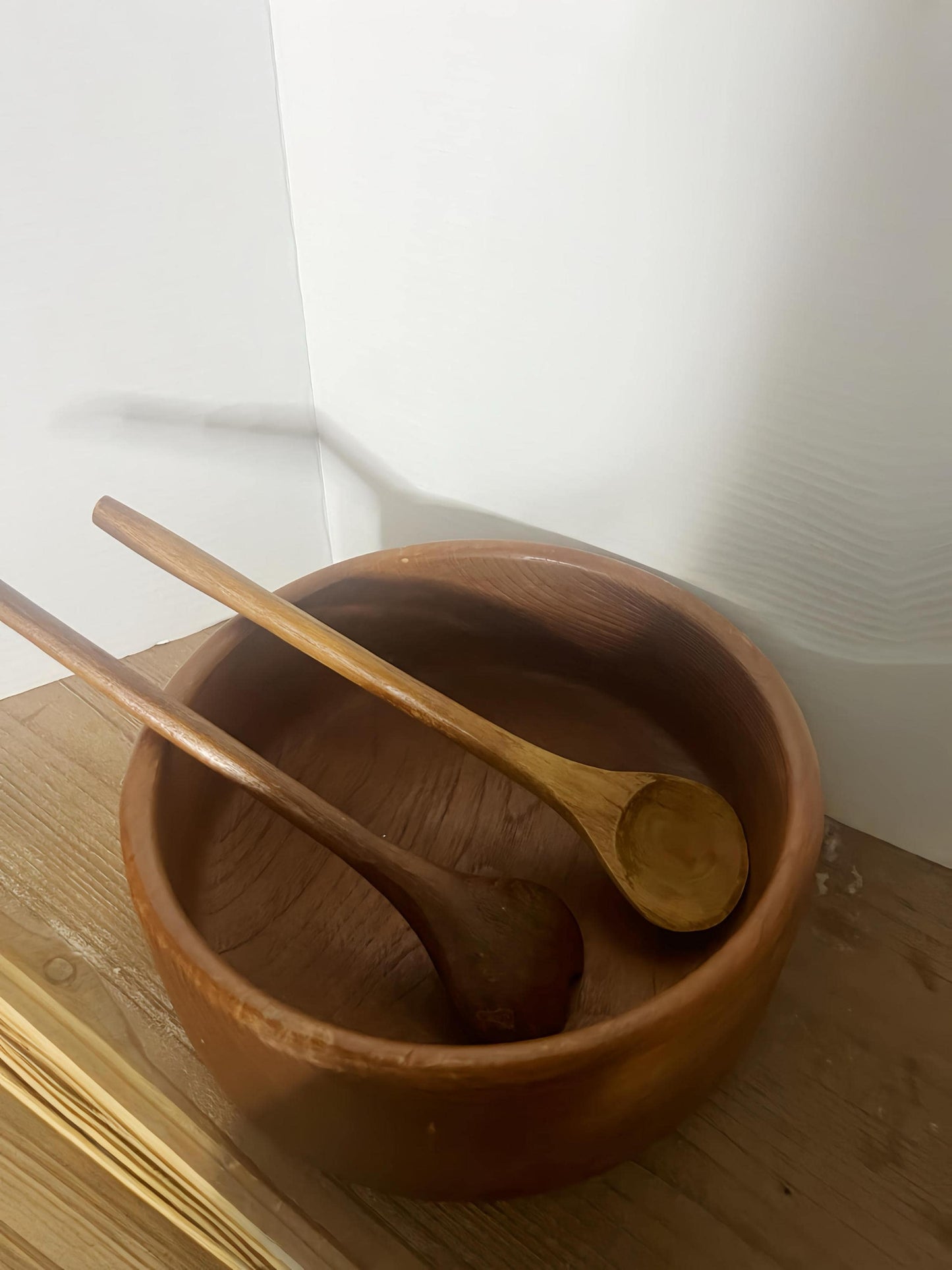 Vintage Teak Wood Salad Bowl Set with Servers – Mid Century Modern Wooden Serving Set