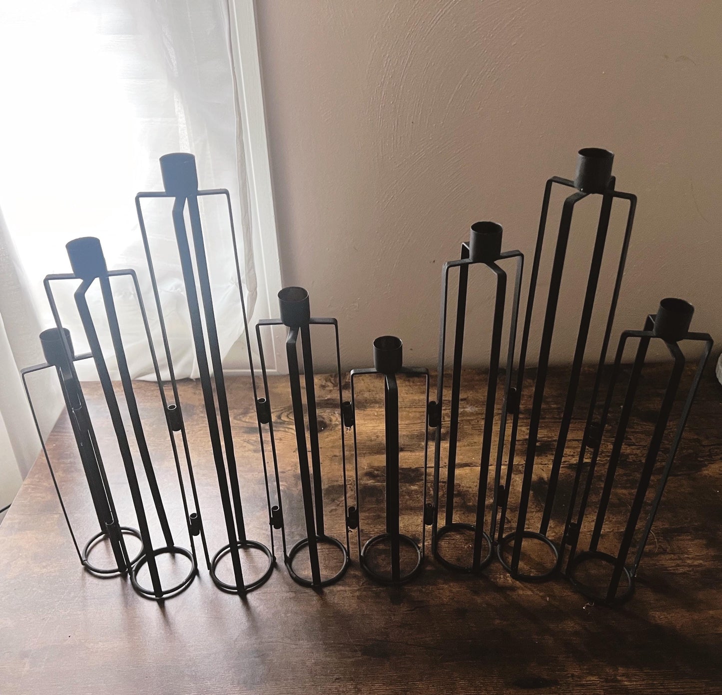 Modern Black Metal Candle Holder Set – Geometric Minimalist Taper Candle Holders