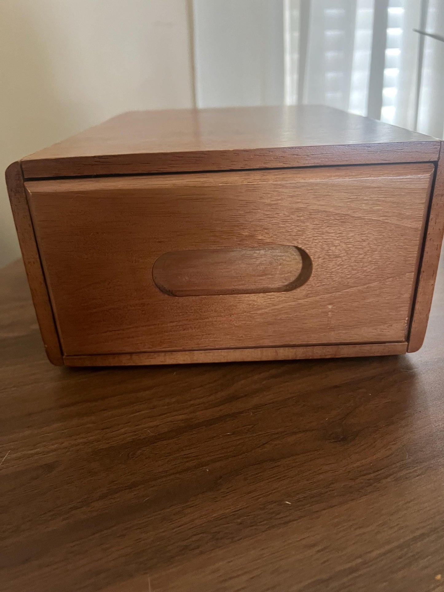 Vintage Teak Dovetail Wooden Organizer Box with Drawer