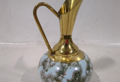 Vintage Brass Pitcher with Blue Crackle