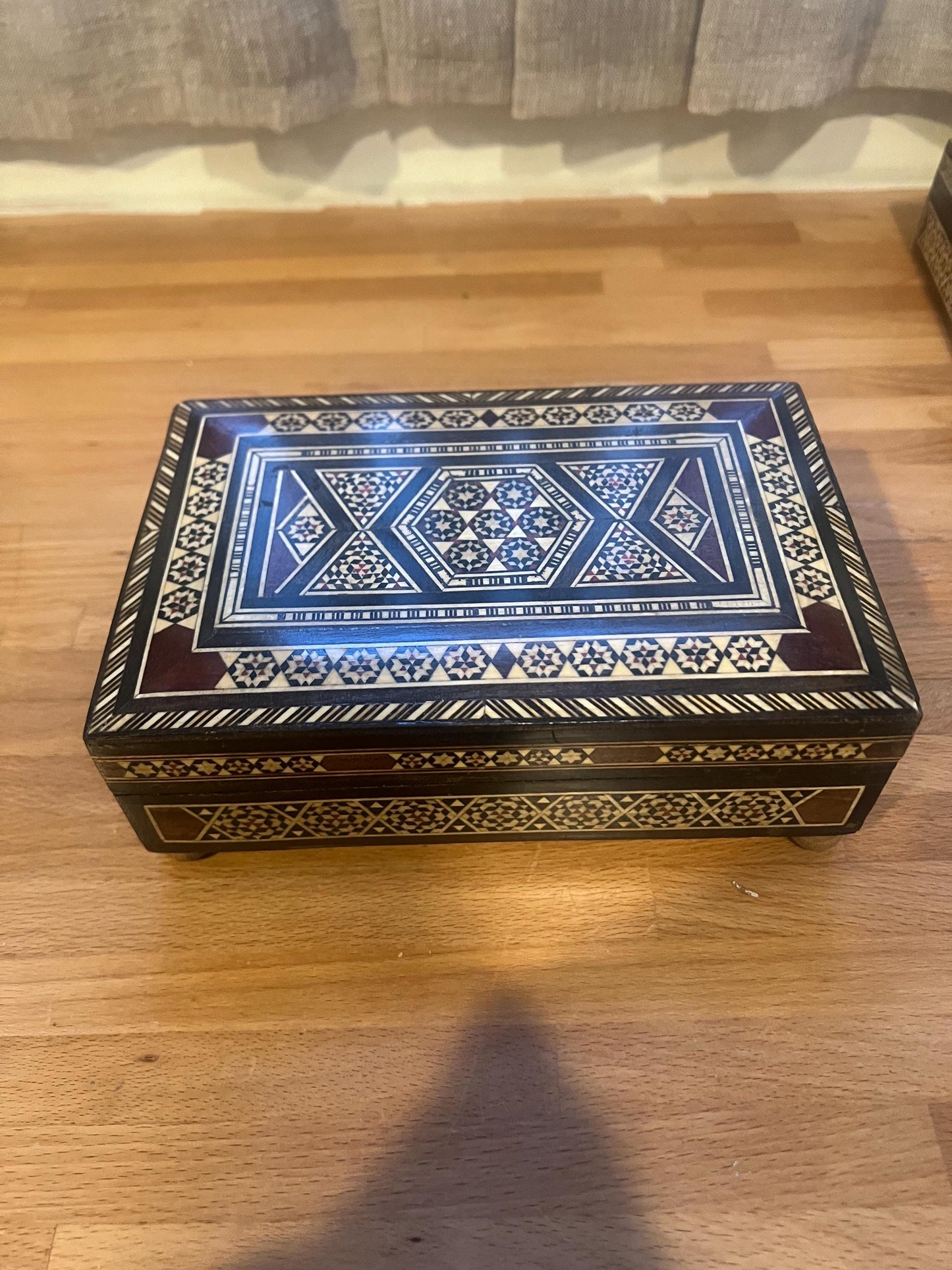 Vintage Syrian Marquetry-Mosaic Inlaid Wooden music Box.