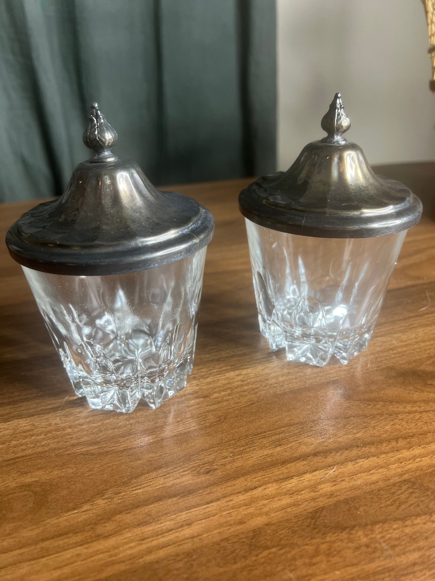 Vintage Glass Apothecary Jars with Pewter Lids (Set of 2)