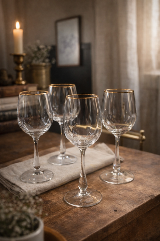 Vintage Gold Rim Wine Glasses – Set of 4