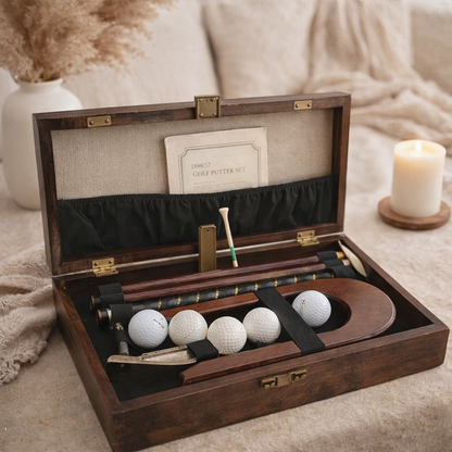 Vintage Wooden Golf Putter Set in Original Case