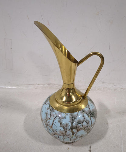 Vintage Brass Pitcher with Blue Crackle
