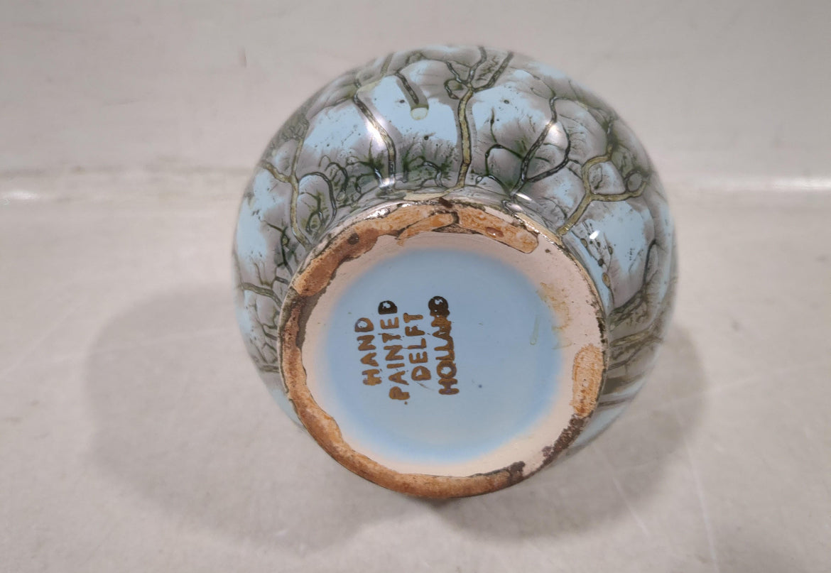 Vintage Brass Pitcher with Blue Crackle