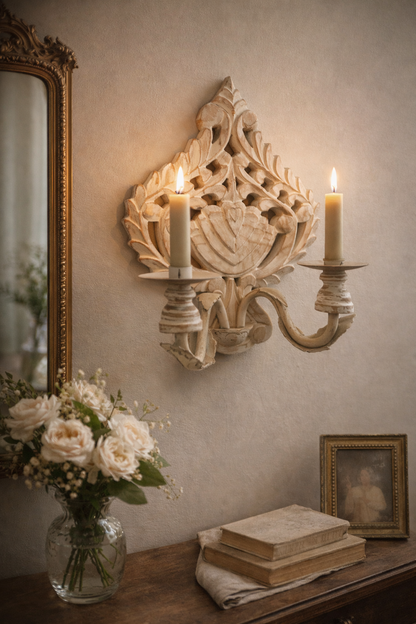 Distressed White Metal Candle Holder wall sconce